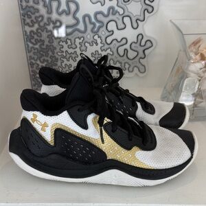 Under Armour Kids' White and Gold Sneakers